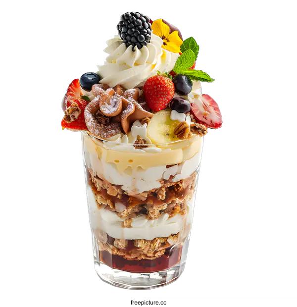 [Transparent Background PNG]A parfait with layers of yogurt, fruit, and granola
