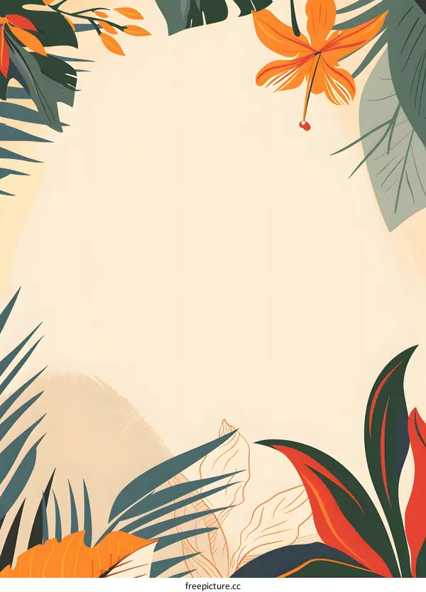 Tropical Leaves and Flowers Border Frame