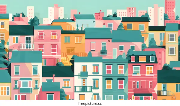 Colorful Cityscape with Geometric Buildings