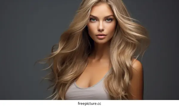 portrait of a beautiful blonde woman with long wavy hair
