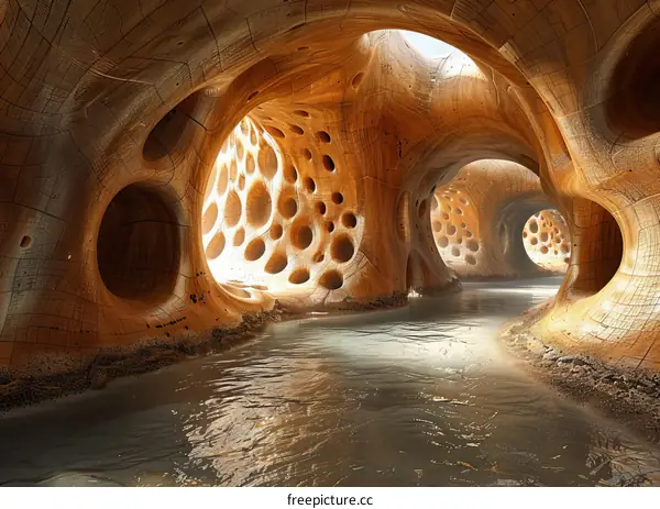 River Flowing Through a Cave