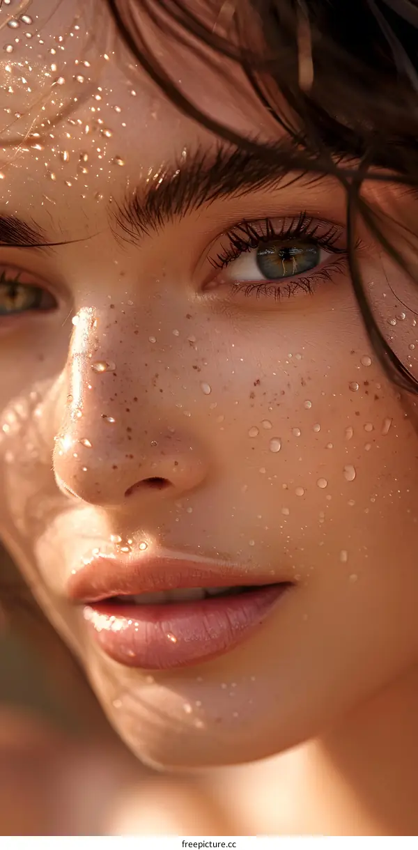Woman with Water Droplets on Face