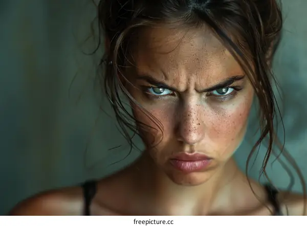 Close-up Portrait of a Woman with Intense Expression