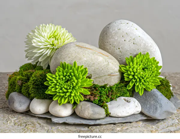 Zen Garden Arrangement with White and Green Flowers