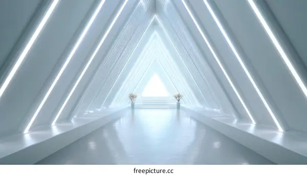 Futuristic Triangular Corridor with Light Lines