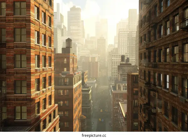 Cityscape View of Brick Buildings in Morning Light