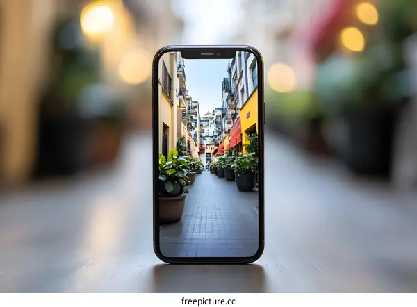 Smartphone Screen Showing City Street View