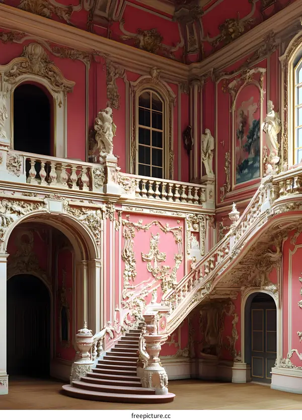 Pink Grand Staircase in a Historic Building
