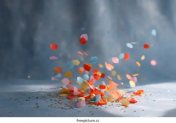 Colorful Confetti Falling on a Light Blue Background