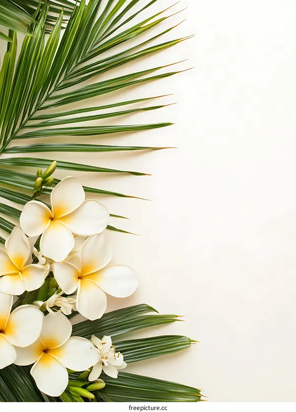 Tropical Flowers and Leaves on White Background