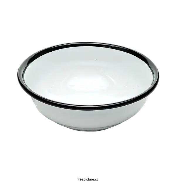 [Transparent Background PNG]Vintage White Enamel Bowl with Black Rim