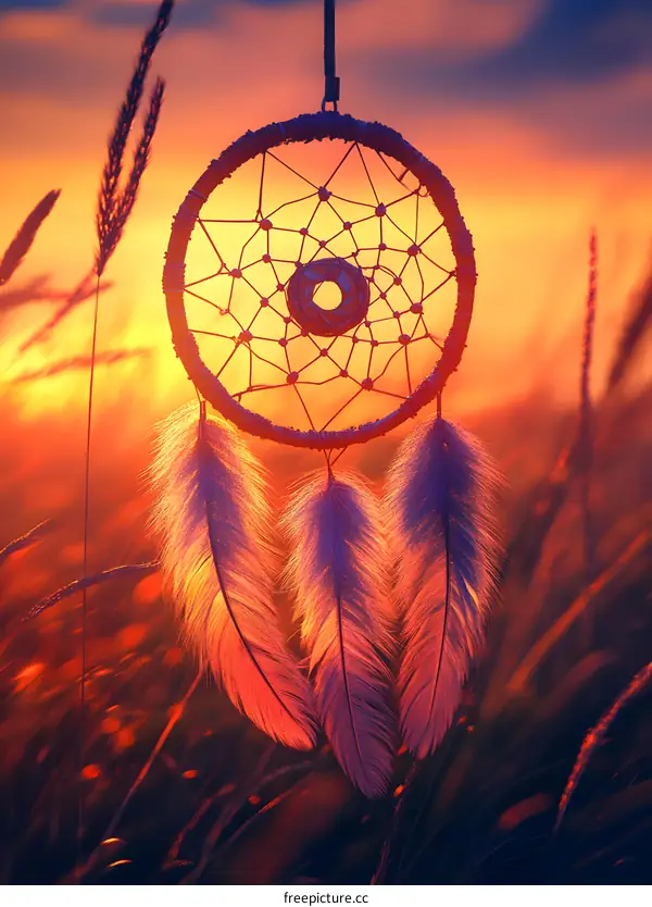 Dreamcatcher at Sunset with Feathers