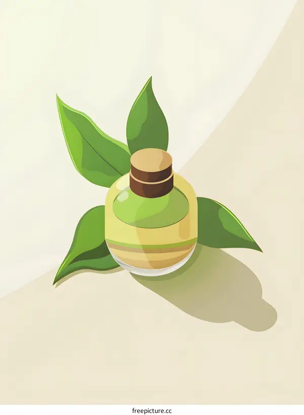 Green Tea Essential Oil Bottle Illustration