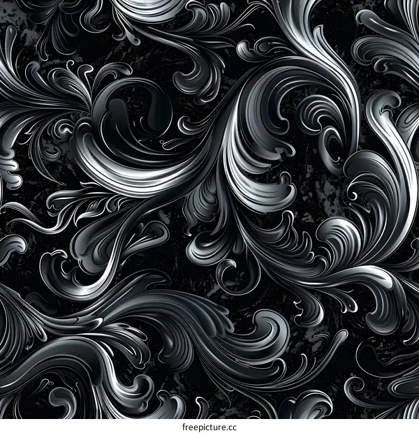 Silver floral pattern on black background