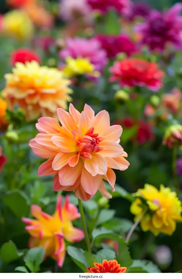 Close Up of Peach Colored Dahlia Flower