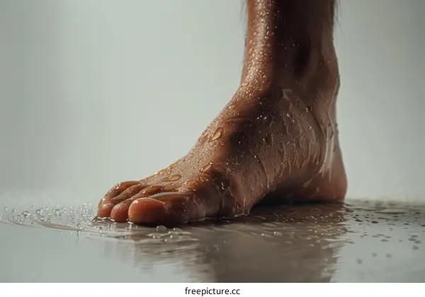 Black man's foot with water drops