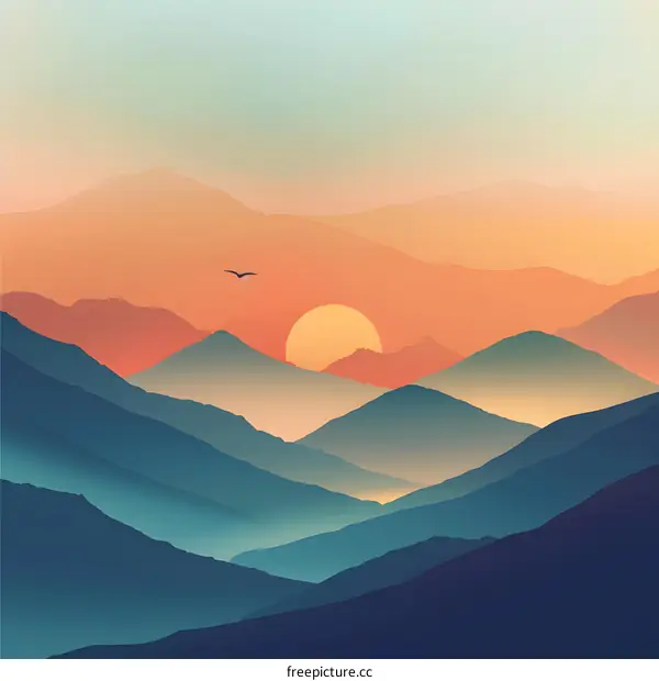 Sunrise over Mountains Landscape Illustration