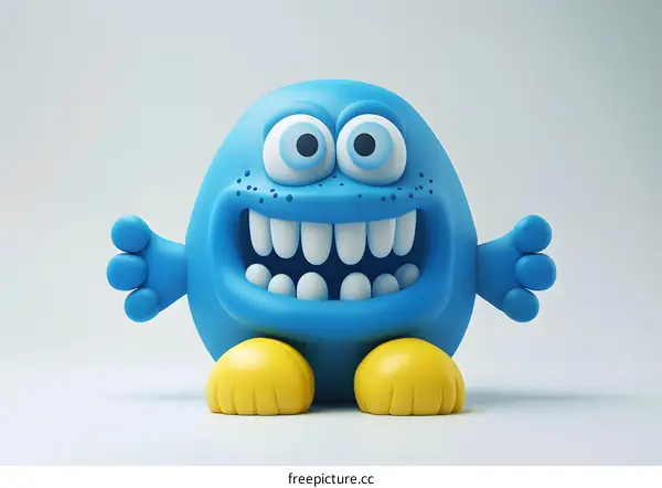 A 3D illustration of a blue monster