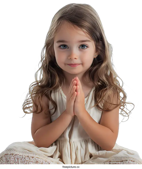 [Transparent Background PNG]Little Girl Praying with Hands Together
