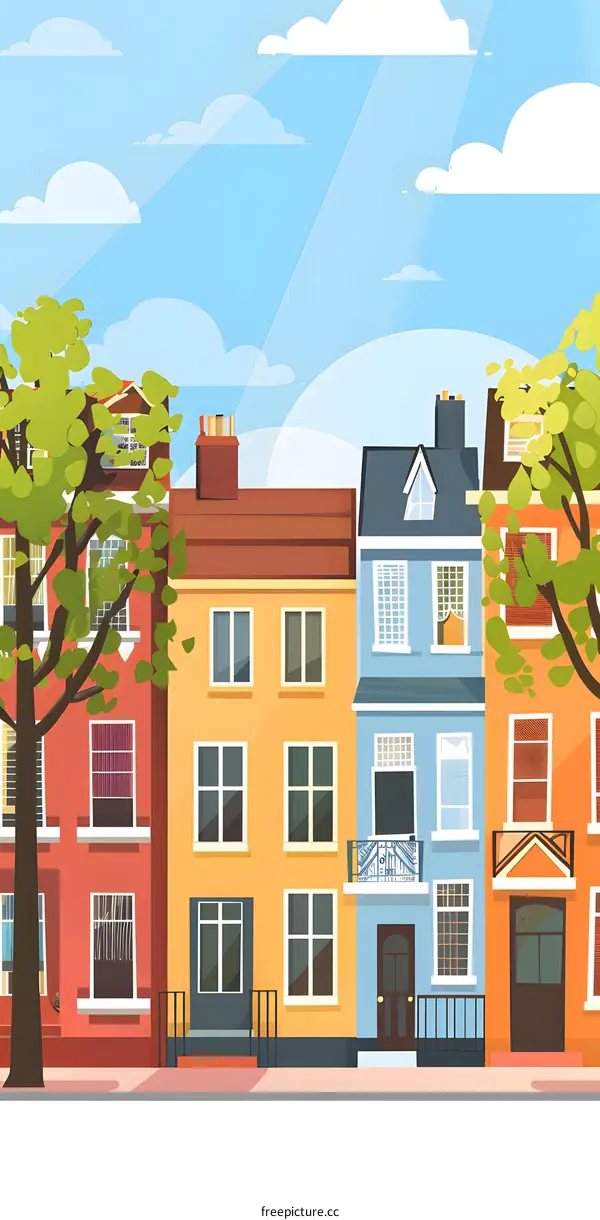 Colorful Row Houses on a Sunny Day