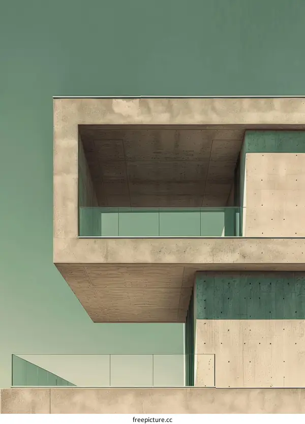 Modern Concrete Building with Green Glass Balcony