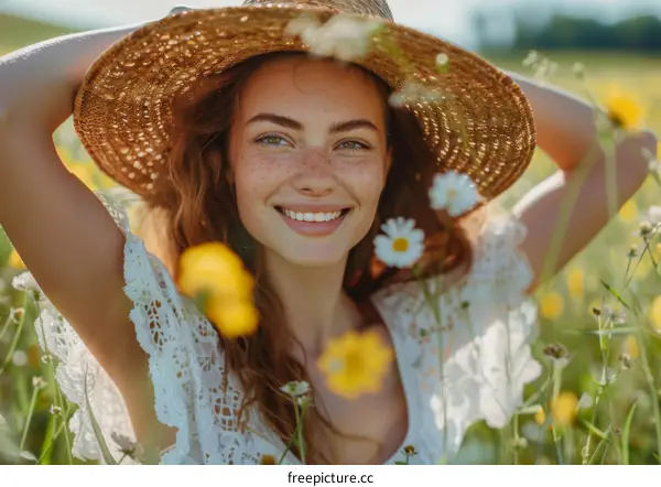 Woman in a Straw Hat Amidst Flowers