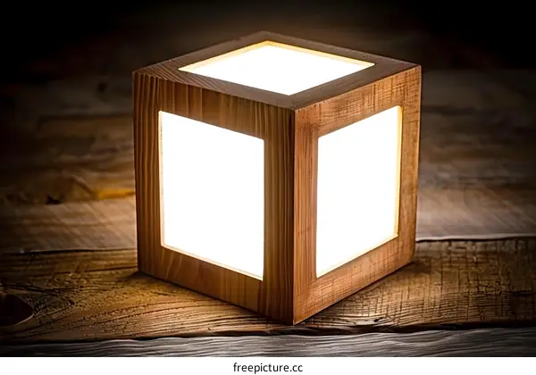 Wooden Cube Lamp with Warm Light
