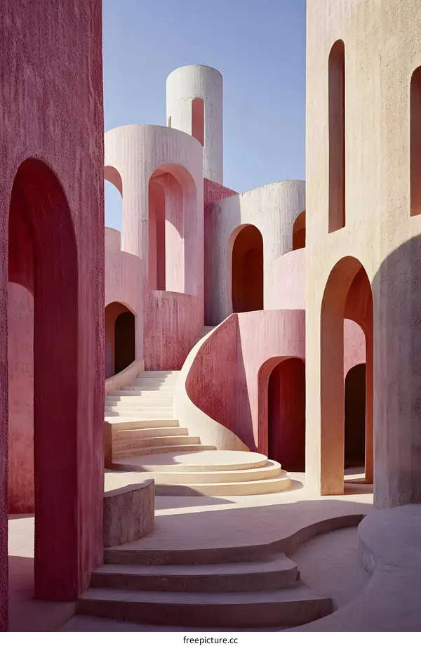 Abstract Architecture With Arches And Stairway