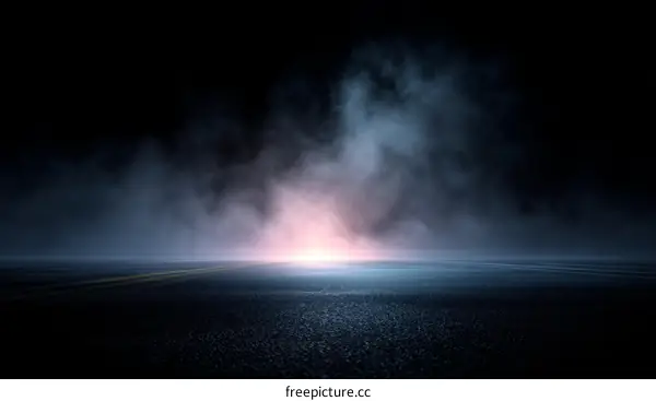 Empty Asphalt Road at Night with Fog
