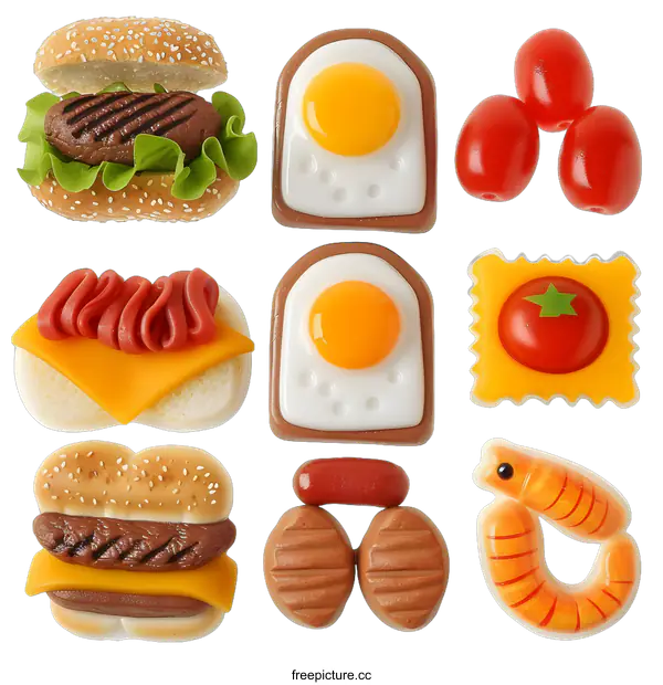 [Transparent Background PNG]Set of Colorful Fake Food Toys
