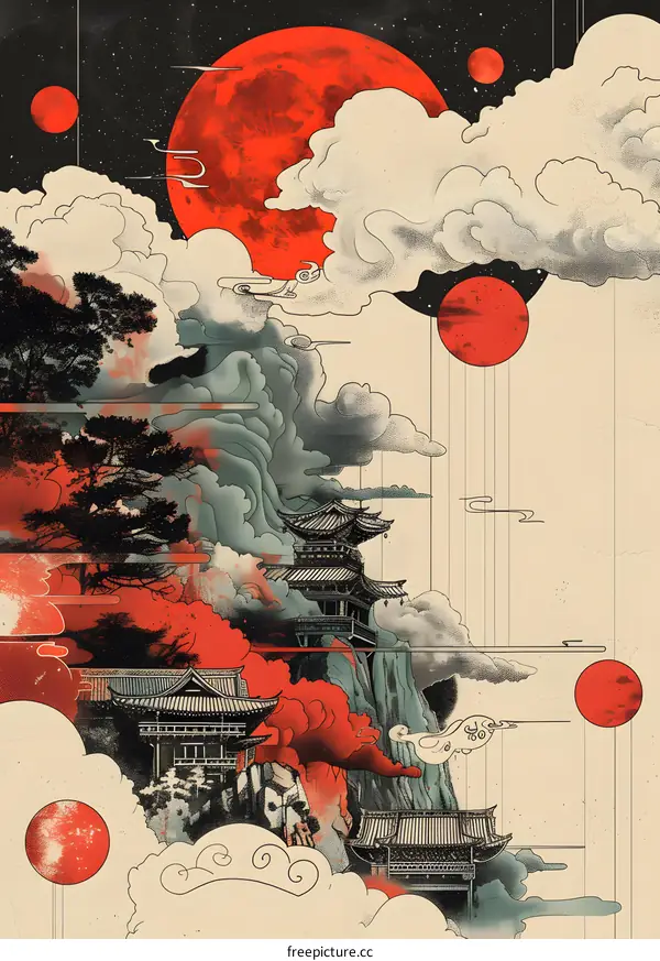 Red Moon over the Mountain Temple