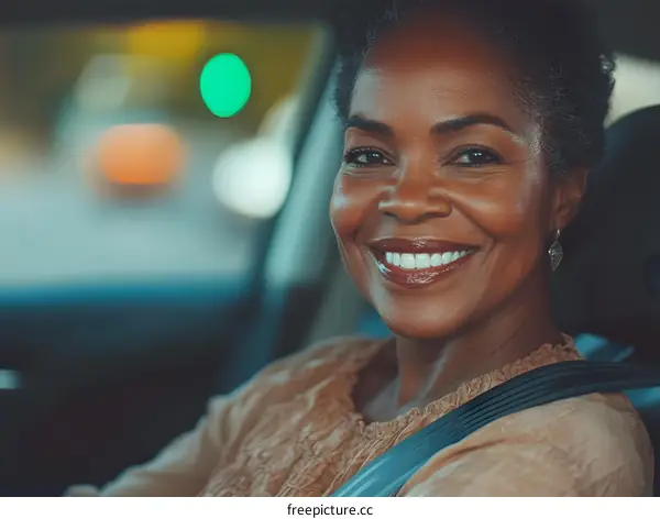 Happy Woman Wearing Seatbelt in Car