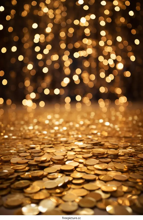 A Pile of Gold Coins with a Bokeh Background