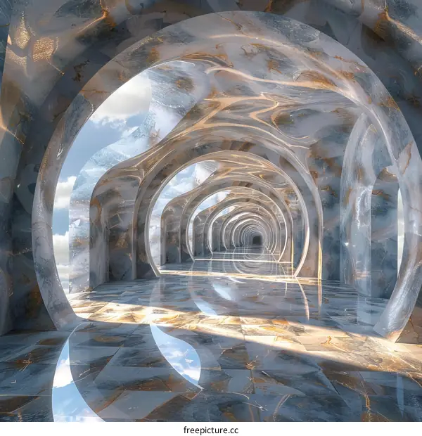 Surreal Marble Tunnel with Archway to the Sky