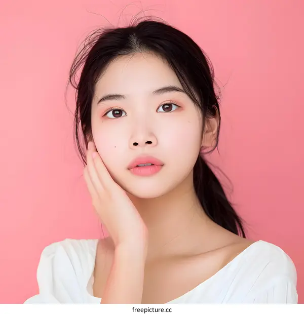 Portrait of a Young Asian Woman with Long Black Hair