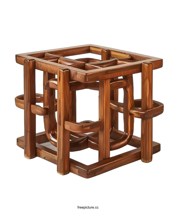 [Transparent Background PNG]Wooden Sculpture of a Geometric Shape