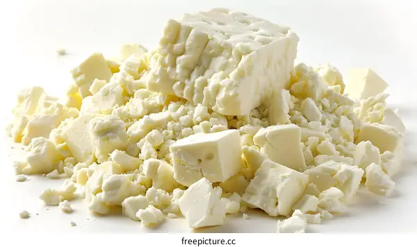 A pile of crumbled white cheese