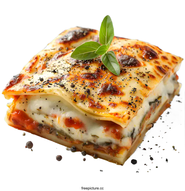 [Transparent Background PNG]Delicious lasagna with cheese and basil