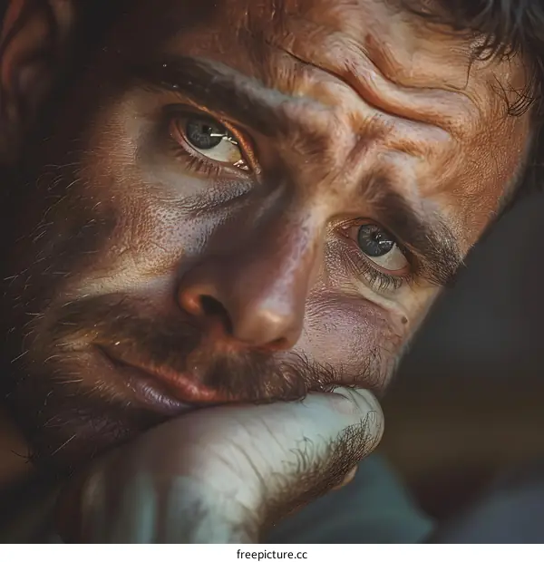 Close Up Portrait of a Man with a Weathered Face
