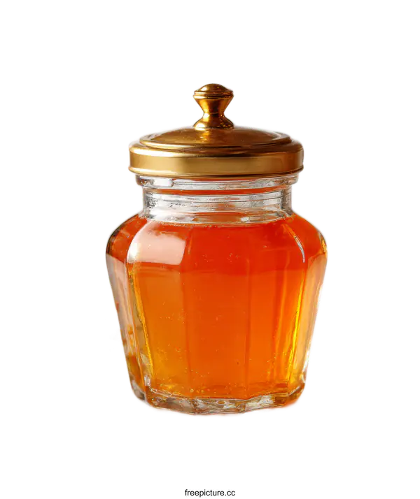 [Transparent Background PNG]Honey Jar with Gold Lid and Flowers