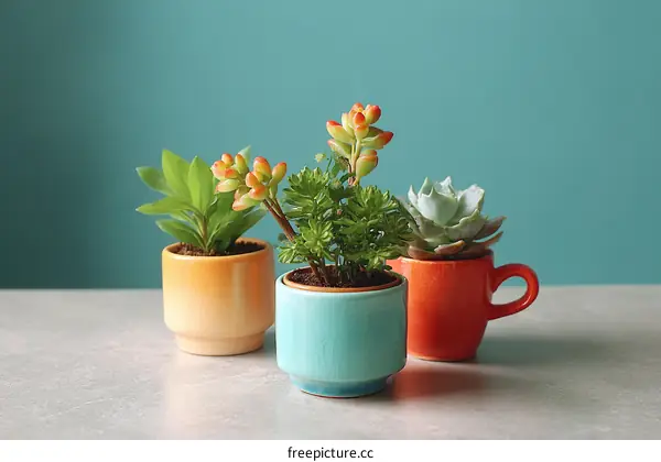 Colorful Succulents in Decorative Pots