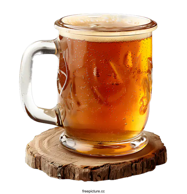 [Transparent Background PNG]A glass of draft beer on a wooden coaster