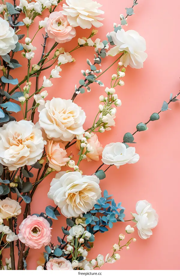 White and Pink Flowers on a Pink Background