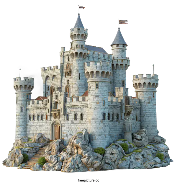 [Transparent Background PNG]Medieval castle on a rocky island