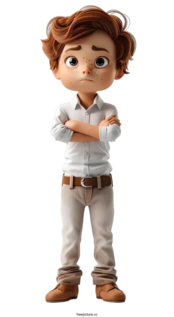 [Transparent Background PNG]3D cartoon character of a boy with freckles and brown hair