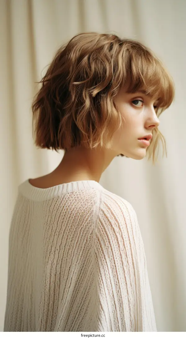 Portrait of a young woman with short blond hair