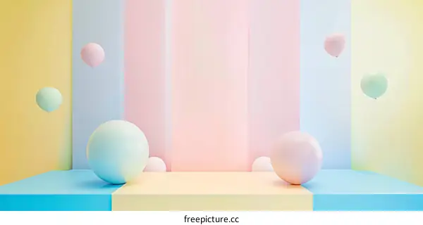 Pastel Stage Display with Multicolored Balls