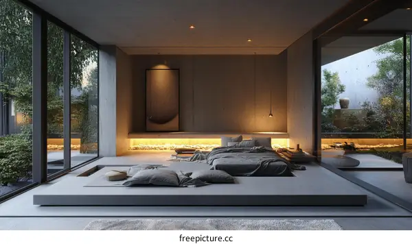 Modern Minimalist Bedroom with Garden View