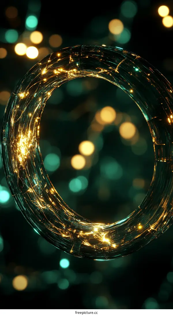 Abstract Golden Ring in Teal Background