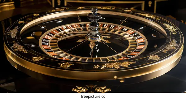 Roulette Wheel With Black & Gold Design